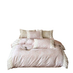 Bedding Set Floral Jacquard Ruffled Edges Satin Finish 4-Piece Set