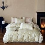Bedding Set Floral Jacquard Ruffled Edges Satin Finish 4-Piece Set