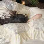 Bedding Set Floral Jacquard Satin Ruffle 4-Piece