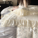 Bedding Set Floral Jacquard Satin Ruffle 4-Piece