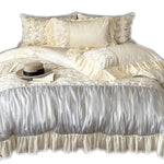 Bedding Set Floral Jacquard Satin Ruffle 4-Piece