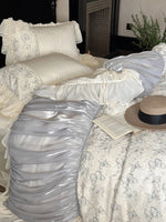 Bedding Set Floral Jacquard Satin Ruffle 4-Piece