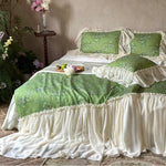 Bedding Set Floral Print Cotton Blend Ruffled Edges