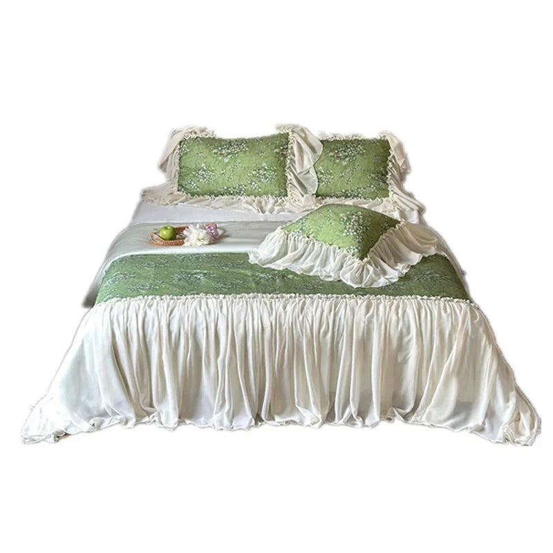 Bedding Set Floral Print Cotton Blend Ruffled Edges