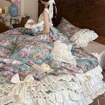 Bedding Set Floral Print Ruffle Trim 4-Piece
