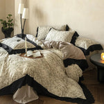 Bedding Set Floral Toile Lace Trim Cotton Blend