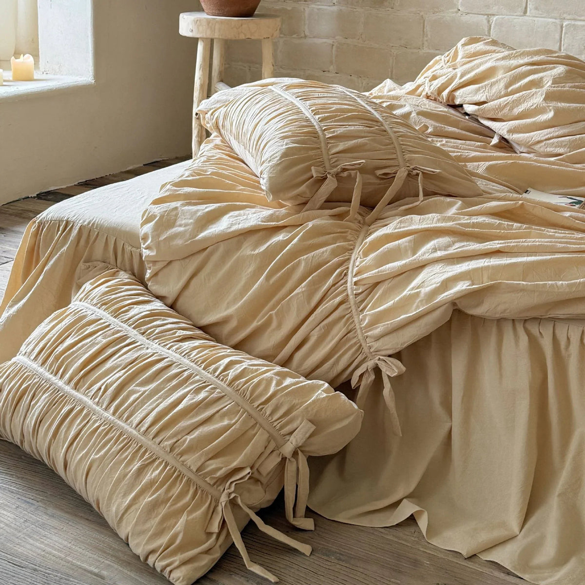 Bedding Set Gathered Ruffle Cotton Blend Machine Washable
