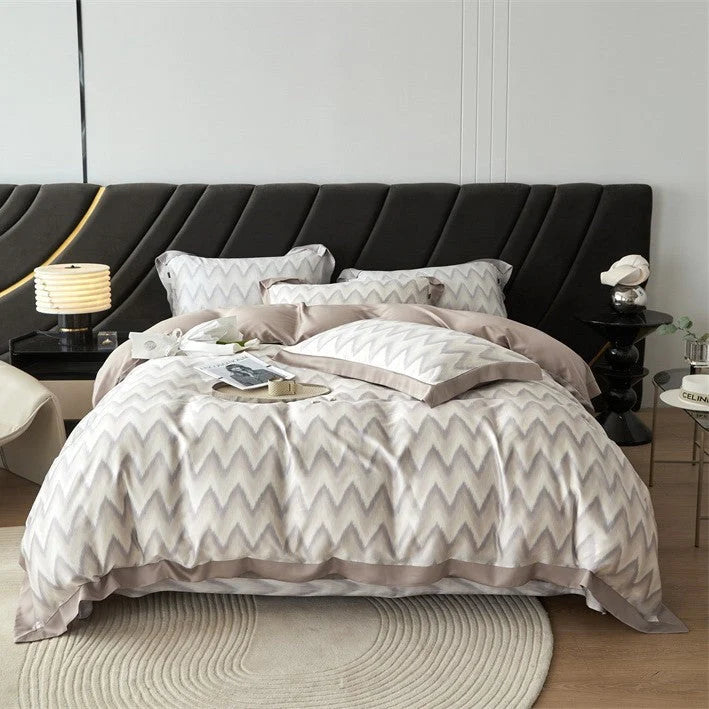 Bedding Set Geometric Jacquard Satin Trim 4-Piece Set