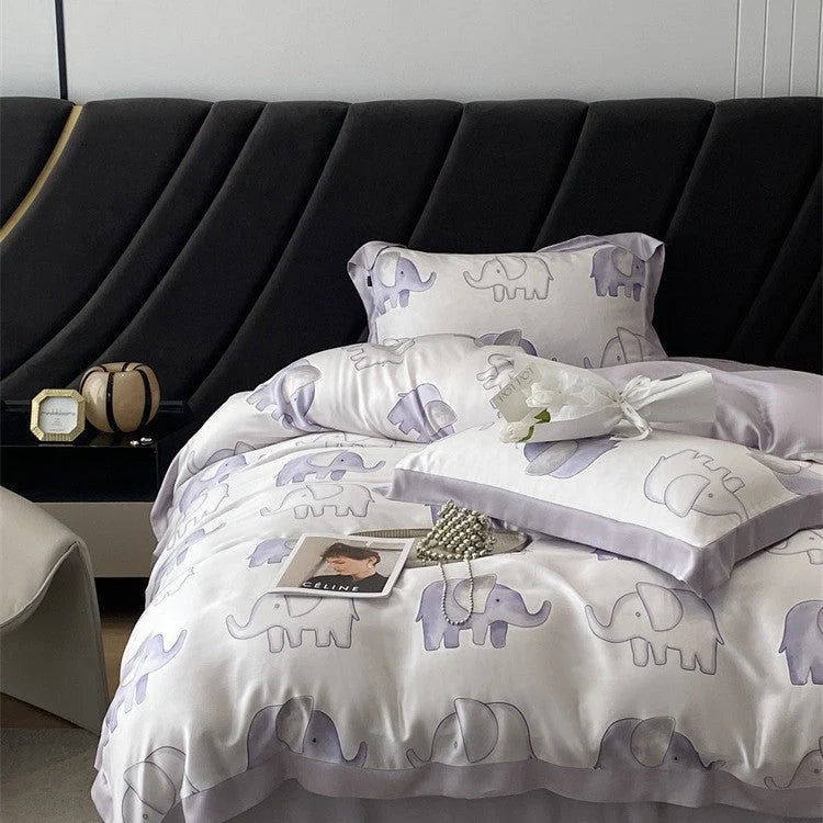 Bedding Set Geometric Jacquard Satin Trim 4-Piece Set