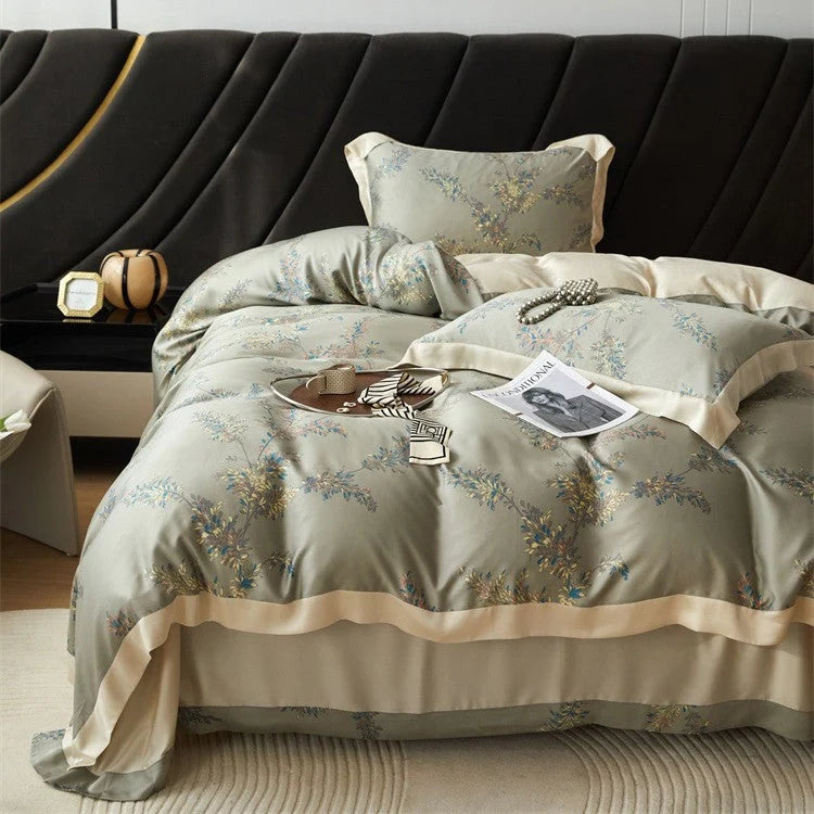 Bedding Set Geometric Jacquard Satin Trim 4-Piece Set