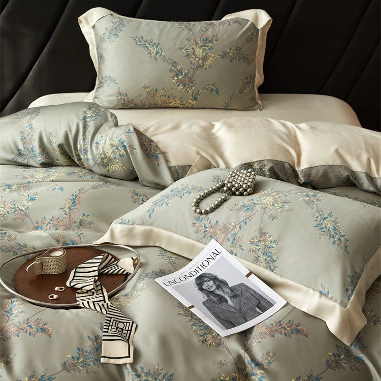 Bedding Set Geometric Jacquard Satin Trim 4-Piece Set