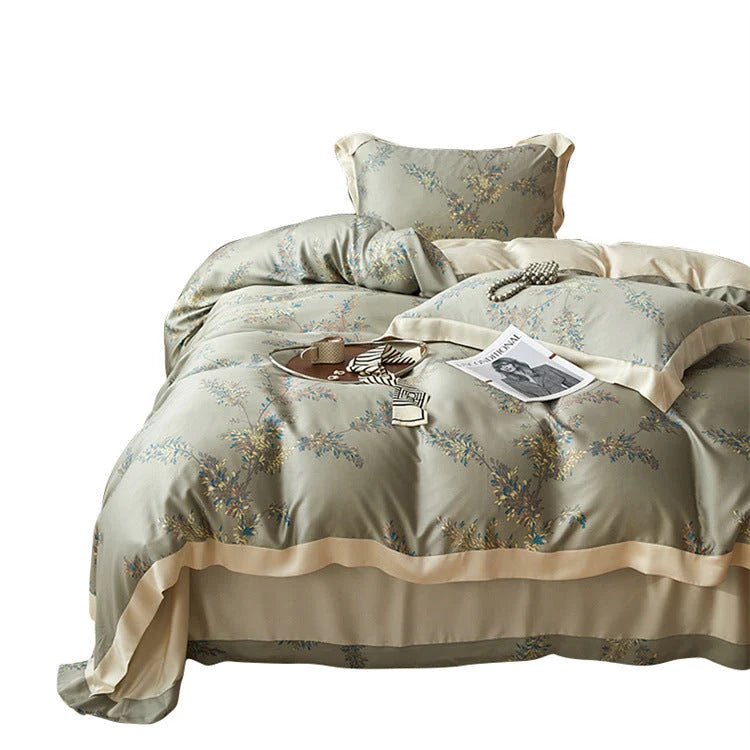 Bedding Set Geometric Jacquard Satin Trim 4-Piece Set