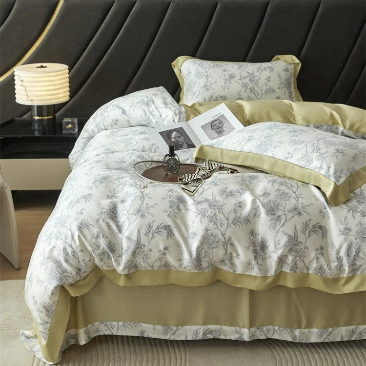 Bedding Set Geometric Jacquard Satin Trim 4-Piece Set