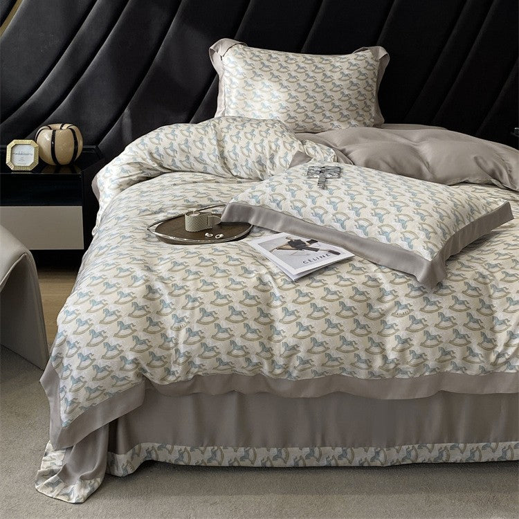 Bedding Set Geometric Jacquard Satin Trim 4-Piece Set