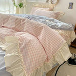 Bedding Set Gingham Ruffle Trim Cotton Microfiber Blend