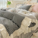 Bedding Set Gingham Ruffle Trim Cotton Microfiber Blend