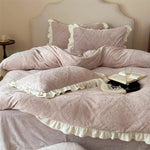 Bedding Set Jacquard Damask Ruffle Trim 4 Piece