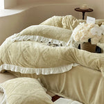 Bedding Set Jacquard Damask Ruffle Trim 4 Piece