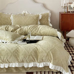 Bedding Set Jacquard Damask Ruffle Trim 4 Piece