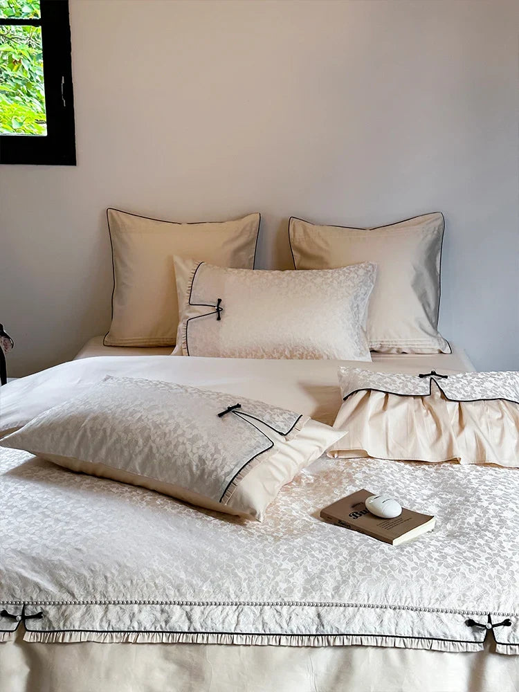 Bedding Set Jacquard Floral Texture Ruffles Four Piece Set