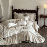 Bedding Set Jacquard Relief Ruffled Edges Cotton Blend 4-Piece