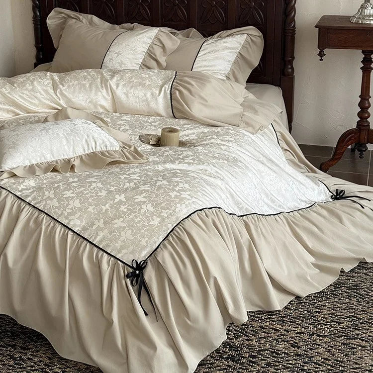 Bedding Set Jacquard Relief Ruffled Edges Cotton Blend 4-Piece