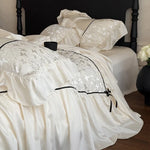 Bedding Set Jacquard Relief Ruffled Edges Cotton Blend 4-Piece