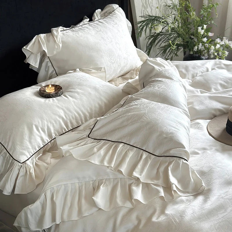 Bedding Set Jacquard Ruffle Trim 4-Piece