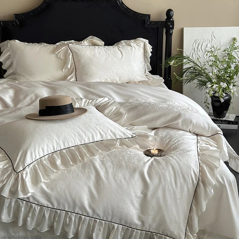 Bedding Set Jacquard Ruffle Trim 4-Piece