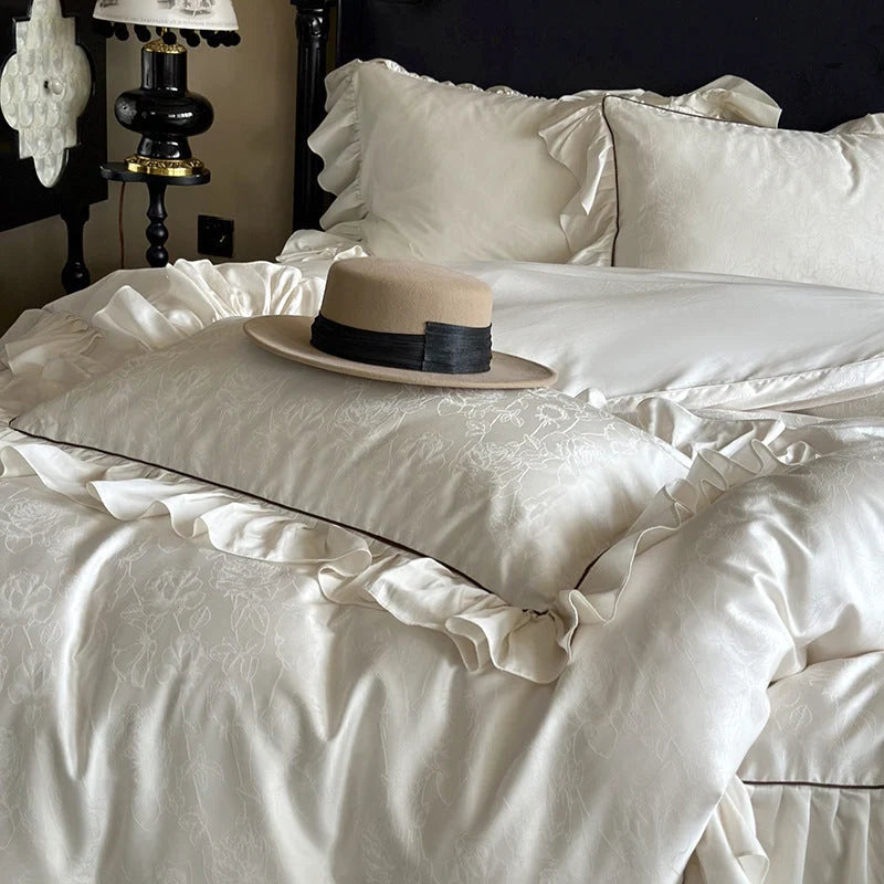 Bedding Set Jacquard Ruffle Trim 4-Piece