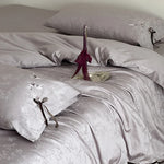 Bedding Set Jacquard Satin Floral Applique 4-Piece