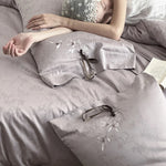 Bedding Set Jacquard Satin Floral Applique 4-Piece