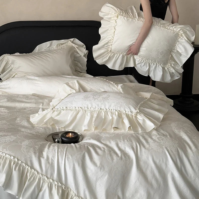 Bedding Set Jacquard Satin & Ruffled Edge 4-Piece