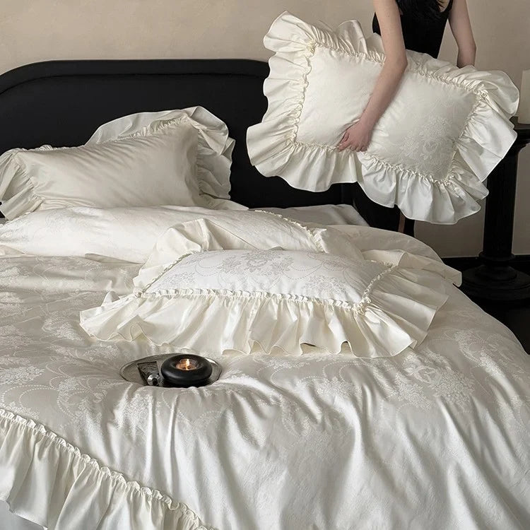 Bedding Set Jacquard Satin & Ruffled Edge 4-Piece
