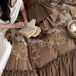 Bedding Set Leaf Embroidered Cotton Blend & Ruffled Pillowcases