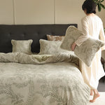 Bedding Set Leaf Relief Jacquard Lightly Quilted Reversible
