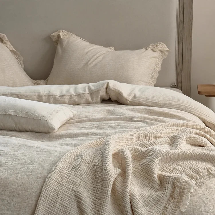 Bedding Set Linen & Cotton Blend Breathable 4-Piece