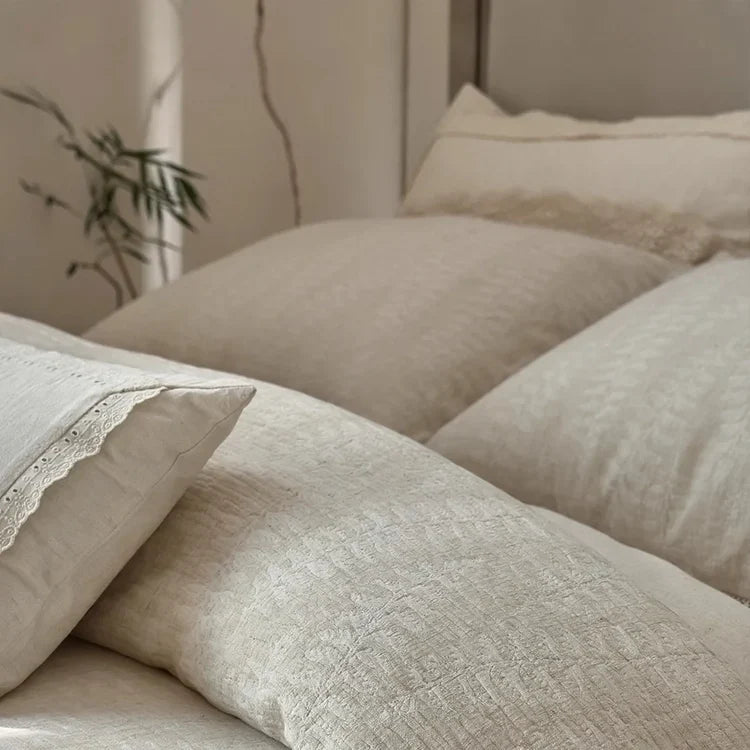 Bedding Set Linen & Cotton Blend Breathable 4-Piece