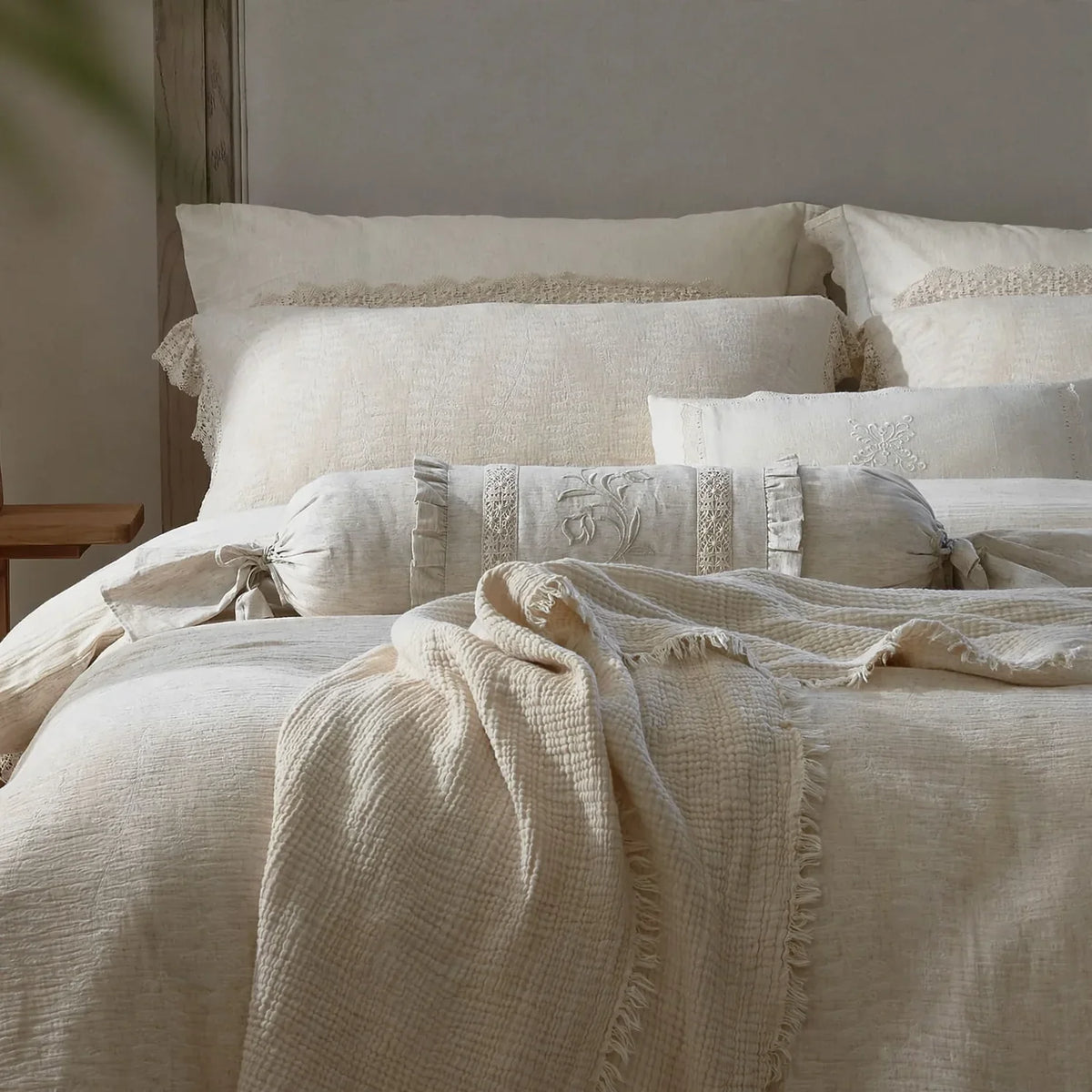 Bedding Set Linen & Cotton Blend Breathable 4-Piece
