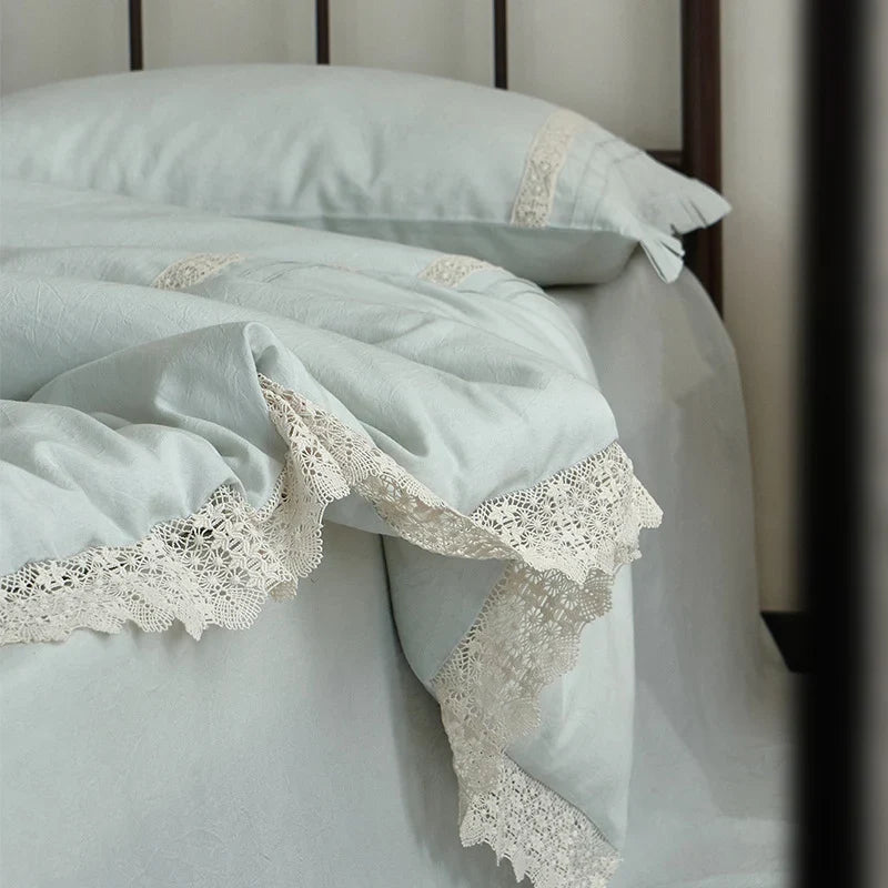 Bedding Set Linen-Cotton Blend Breathable Integrated Bed Skirt