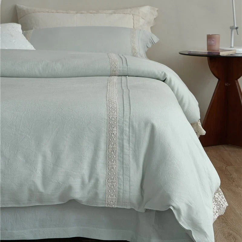 Bedding Set Linen-Cotton Blend Breathable Integrated Bed Skirt