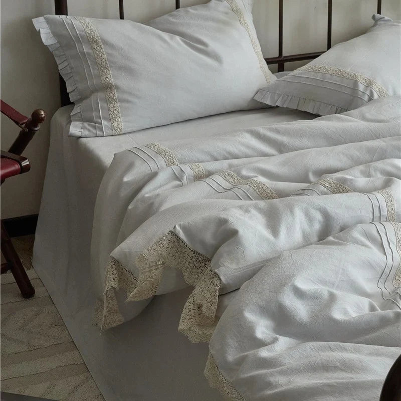 Bedding Set Linen-Cotton Blend Breathable Integrated Bed Skirt