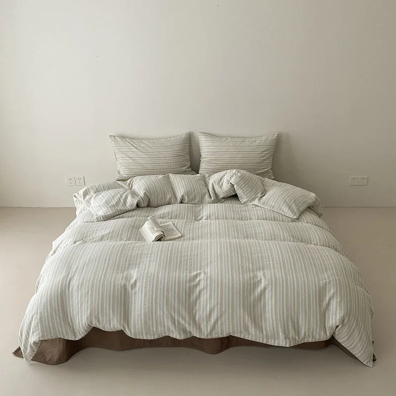 Bedding Set Linen-Cotton Striped 4-Piece