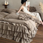 Bedding Set Linen-Look Multi-Layer Ruffles 4-Piece