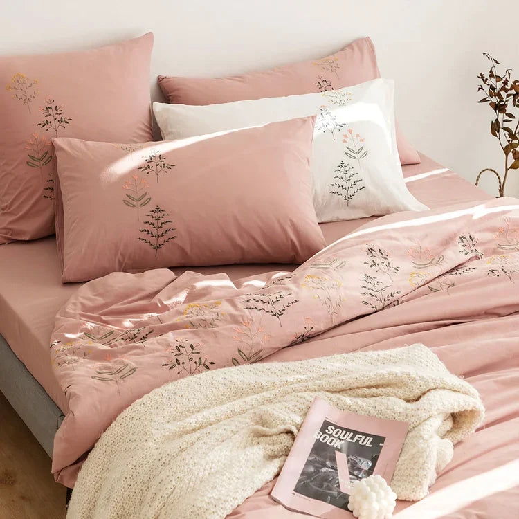 Bedding Set Long-Staple Cotton Enzyme-Washed Embroidered 4-Piece