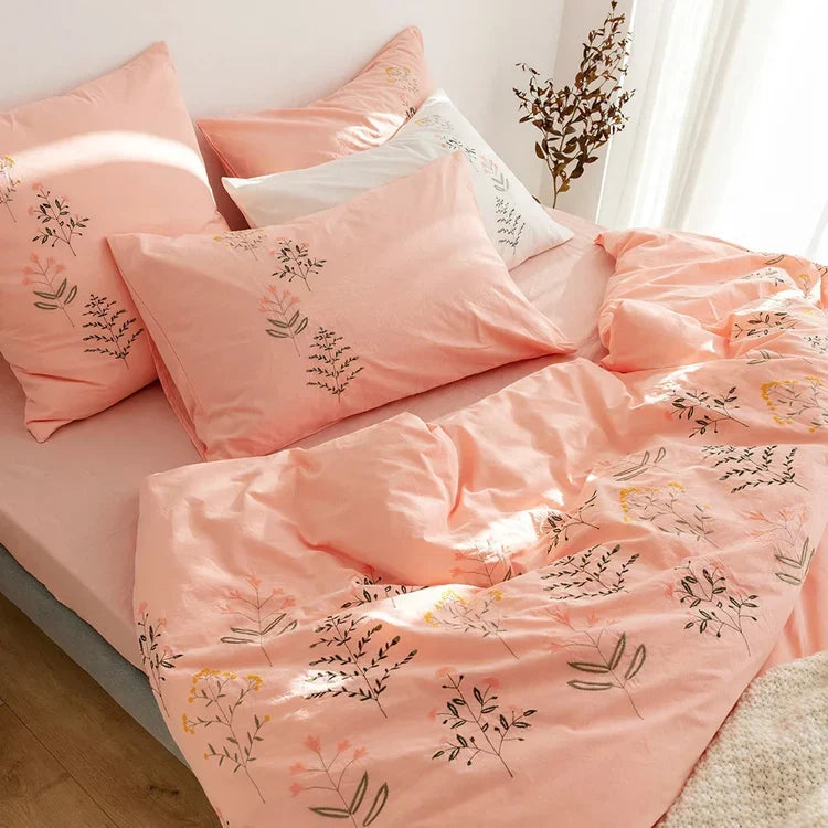 Bedding Set Long-Staple Cotton Enzyme-Washed Embroidered 4-Piece