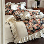 Bedding Set Long-Staple Cotton Satin Ruffles & Black Piping