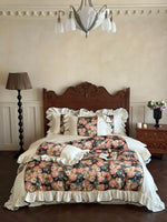 Bedding Set Long-Staple Cotton Satin Ruffles & Black Piping