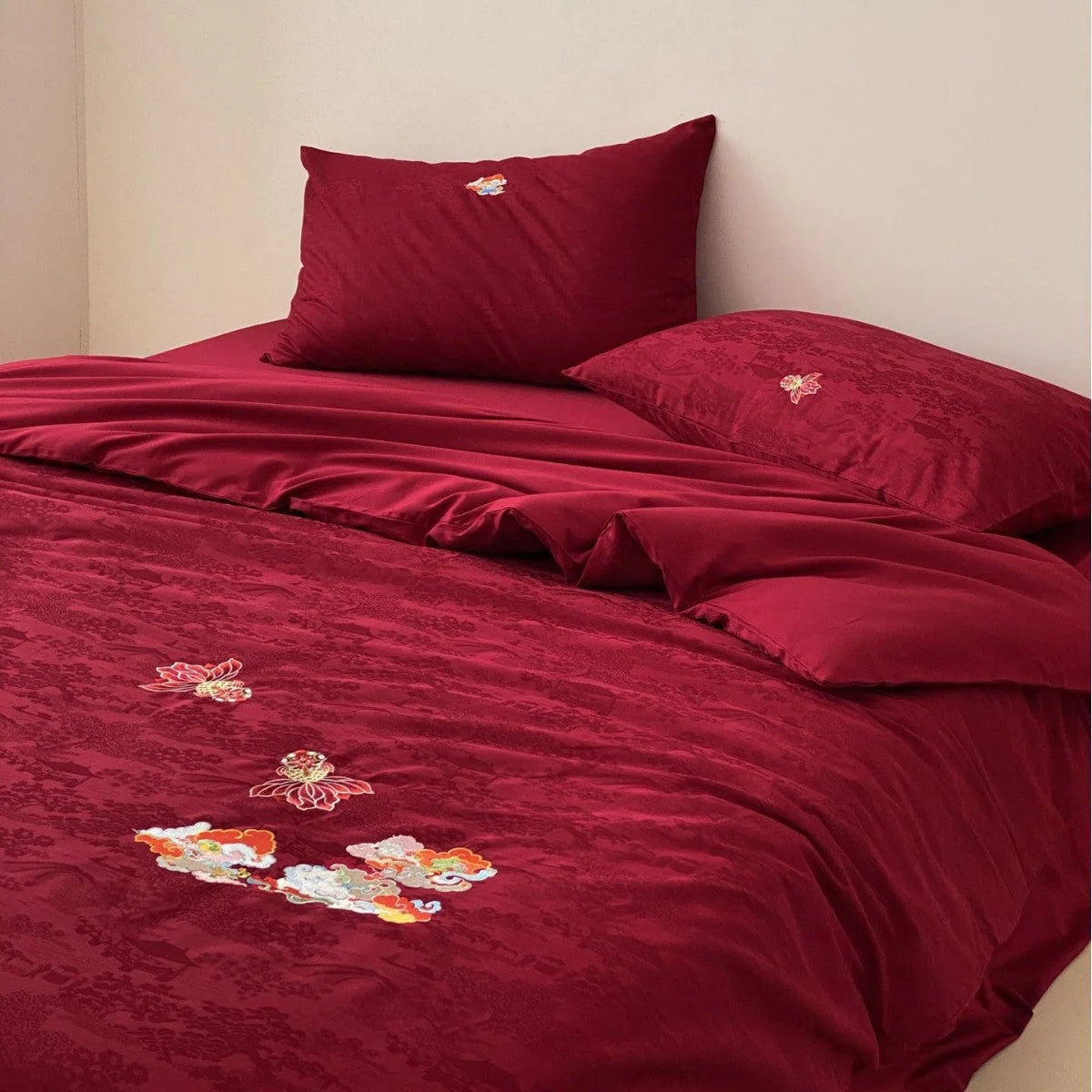 Bedding Set Mako Cotton Satin Reversible Floral Jacquard Set of 4