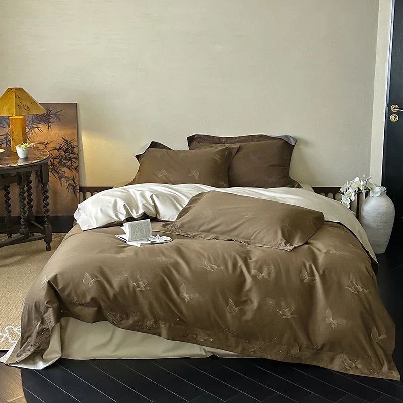 Bedding Set Mako Satin Cotton Butterfly Jacquard 4-Piece